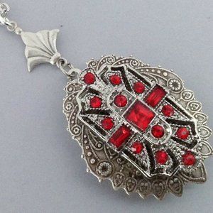 Shape necklace large red rhinestone filigree penda